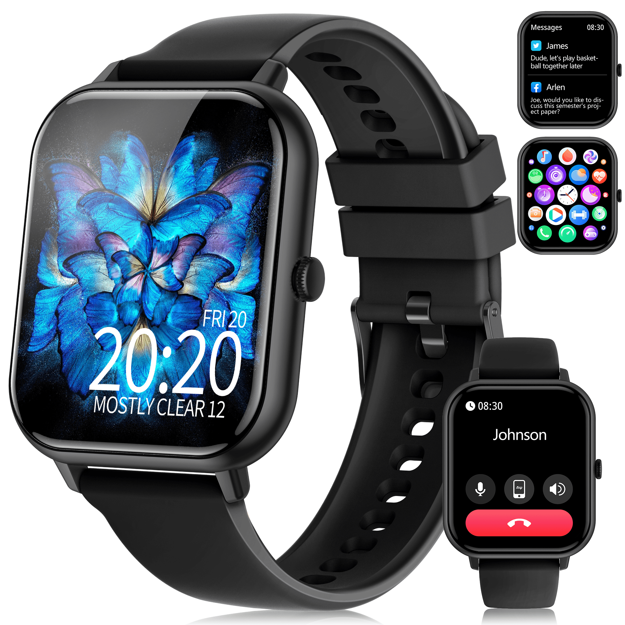 Smart Watch for Men Women(Answer/Make Calls), 1.83" Fitness Tracker with pedometer,100+ Sport Modes, IP68 Waterproof Fitness Watch for iPhone&Android Black