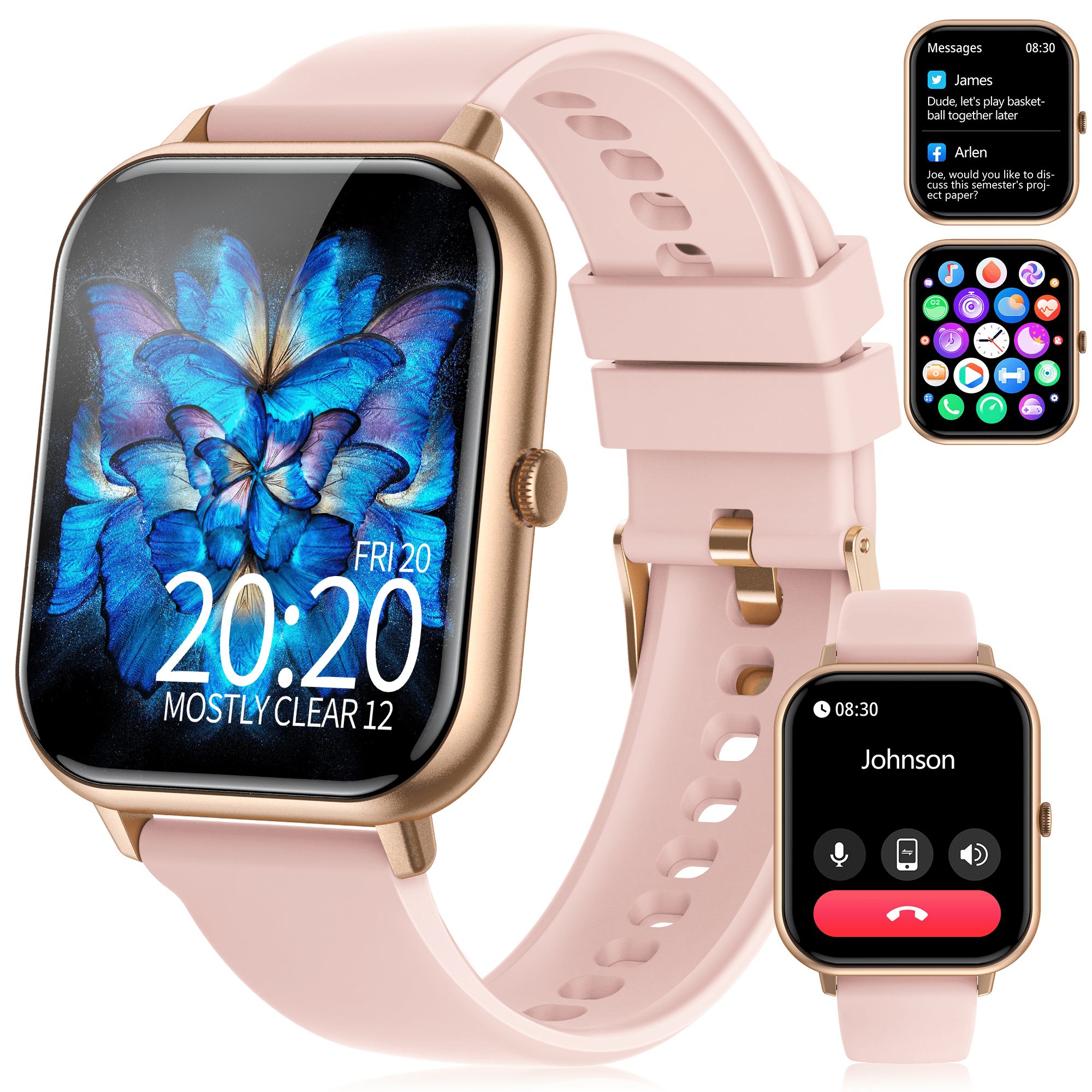 Smart Watch for Men Women(Answer/Make Calls), 1.83" Fitness Tracker with pedometer,100+ Sport Modes, IP68 Waterproof Fitness Watch for iPhone&Android Pink