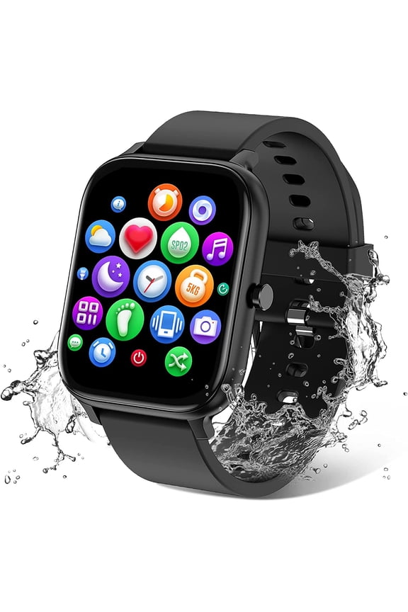 Smart Watch for Men Women Compatible with iPhone Samsung Android Phone 1.83 inch Full Touch Screen IP68 Waterproof Bluetooh Fitness Tracker Heart Rate/Sleep Monitor, Black