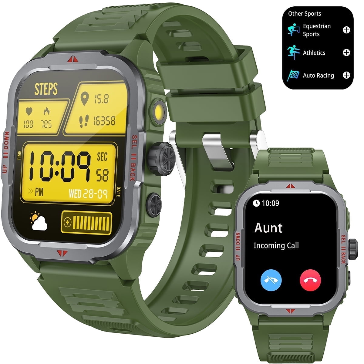 Smart Watch for Men and Women, Smart Watch 1.85 Inch HD Health Monitoring Watch with Multiple Sports Modes IP67 Waterproof Activity Tracker for Android/ iOS (Green）