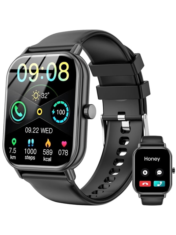 Smart Watch for Men Women's Haulvean 1.85-inch Smartwatch, Fits for Android and Iphone Devices, with Answer/Make Calls/100 Sport Modes, Fitness Tracker Smart Watches（Black）
