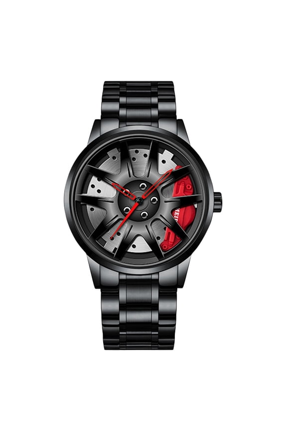 Smart Watch Product Category Men's Sporty Analog Quartz Timepiece with Hollow 3D Wheel Design in Stainless Steel Car Rim Style Wrist Accessory for Him