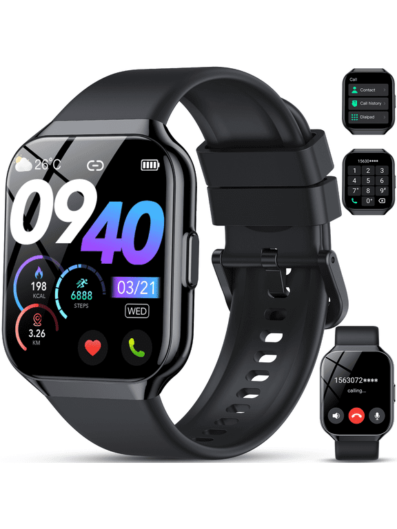 Smart Watch, QCOQ 1.96" TFT-LCD Smartwatch for Men Women IP68 Waterproof, 110+Sport Modes, Fitness Activity Tracker, Heart Rate Monitor Sleep Step Counter for Android iPhone, Black