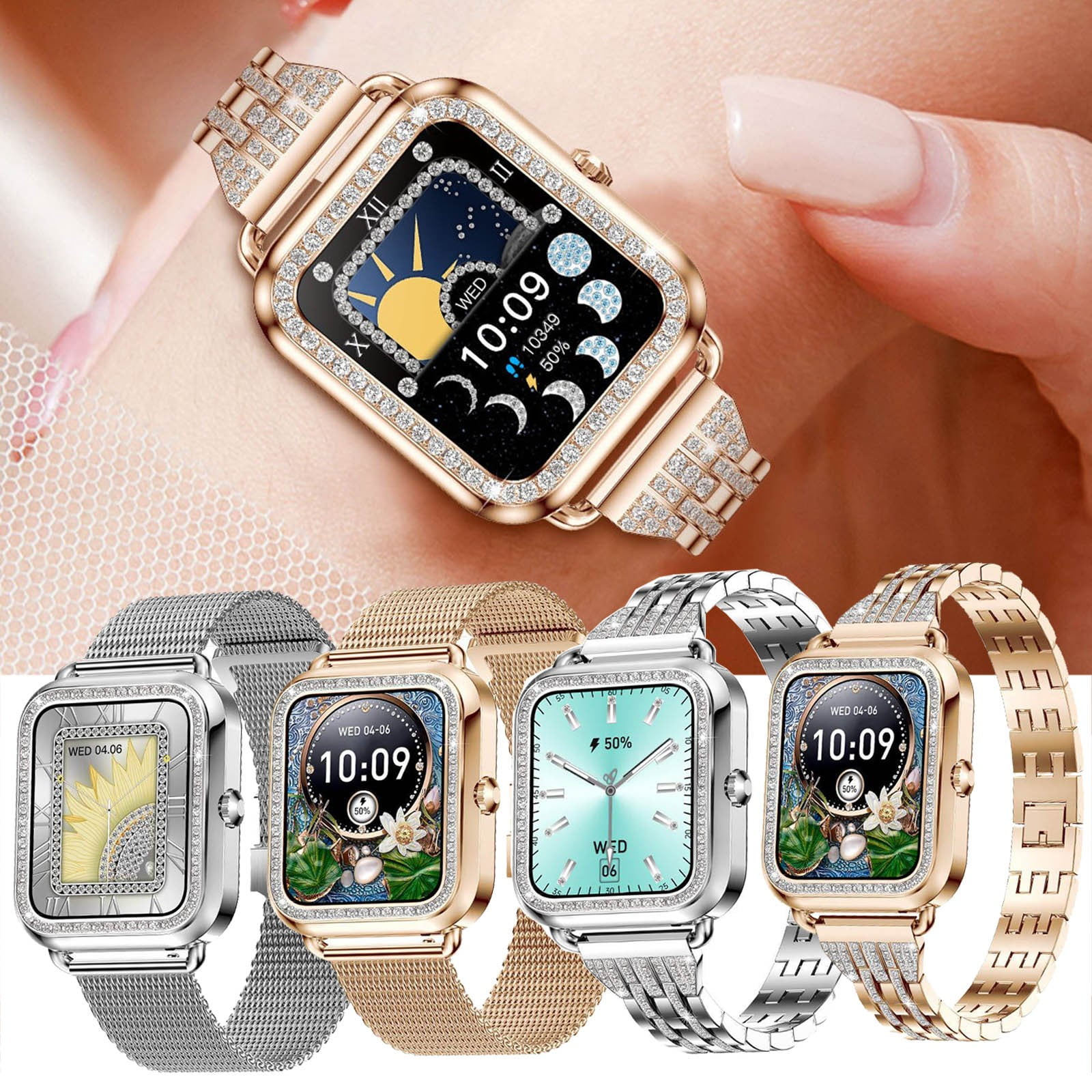 Smart Watch, Smart Watches for Women, Women's Smart Watch 1.57 in Smart Watch for Android and IOS Phones IP68 Water Fitness Watch Voice Features for Women and Men, Smart Watches for Men(Silver B)