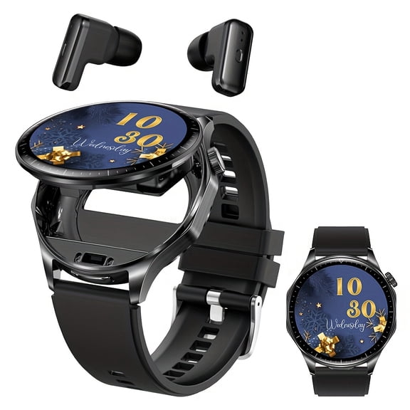 Smart Watch & TWS Earbuds 2-in-1: 1.43" AMOLED, Music/Calls, Sleep/Calorie Tracker, IP67 Waterproof, iOS/Android Compatible