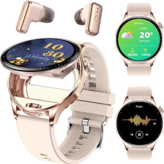 Smart Watch & TWS Earbuds 2-in-1: 1.43" AMOLED, Music/Calls, Sleep/Calorie Tracker, IP67 Waterproof, iOS/Android Compatible