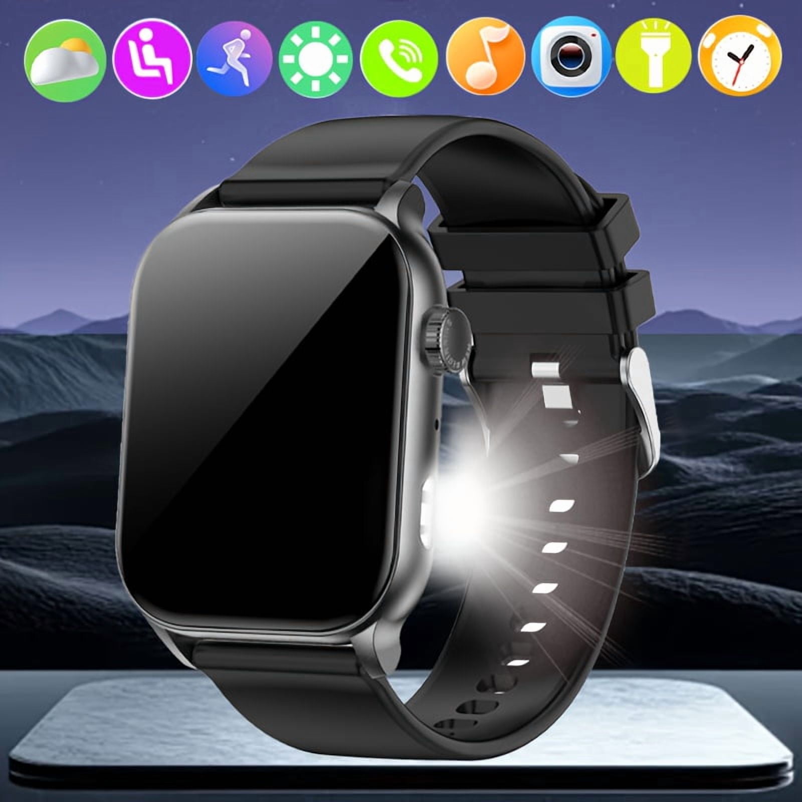 Multi-functional smartwatch with AI control and LED light. Rich sports modes and watch faces, cross-system compatible and perfect for gifting.
