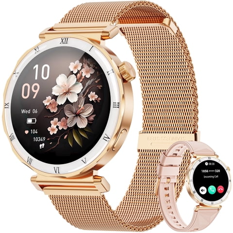 Smart Watch for Women, 1.19" AMOLED HD Screen, Bluetooth Call & Message Reminder, Fitness Watch with 110+ Sport Modes, Smartwatch Compatible with iPhone & Android, Gold
