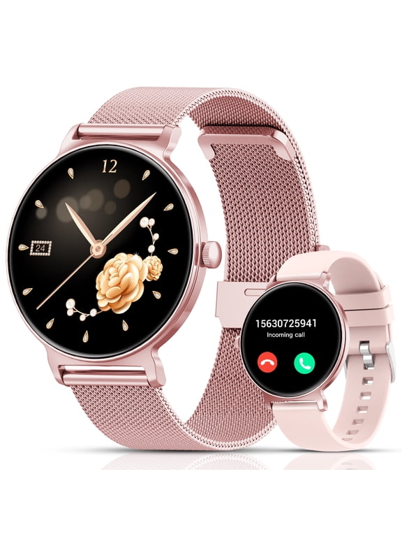 Smart Watch for Women, 1.27" HD Thin Face Smartwatch Compatible with iPhone/Android (Answer/Make Calls), IP68 Waterproof, 100+ Sport Modes Fitness Tracker with 2 Bands