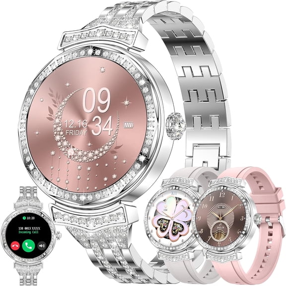 Smart Watch for Women, 1.32" HD Touchscreen, Bluetooth Calling (Answer/Make Calls), 10-Day Standby, IP68 Waterproof, Fitness Tracker Compatible with Android & iPhone(3 Strap)