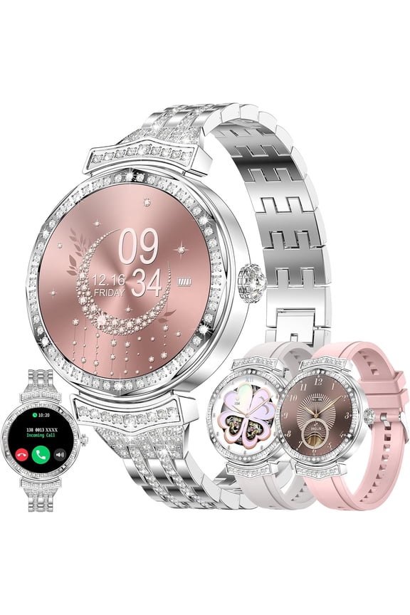 Smart Watch for Women, 1.32" HD Touchscreen, Bluetooth Calling (Answer/Make Calls), 10-Day Standby, IP68 Waterproof, Fitness Tracker Compatible with Android & iPhone(3 Strap)
