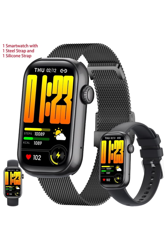 Smart Watch for Women, 1.47" HD Touchscreen, Bluetooth Calling (Answer/Make Calls), 10-Day Standby, IP68 Waterproof, Fitness Tracker Compatible with Android & iPhone  Perfect Gift for Her(2 Strap)