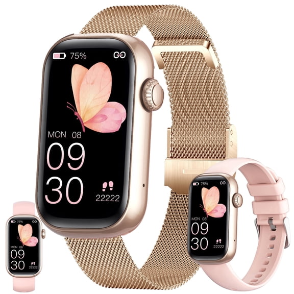 Smart Watch for Women, 1.47" HD Touchscreen, Bluetooth Calling (Answer/Make Calls), 10-Day Standby, IP68 Waterproof, Fitness Tracker Compatible with Android & iPhone  Perfect Gift for Her(2 Strap)