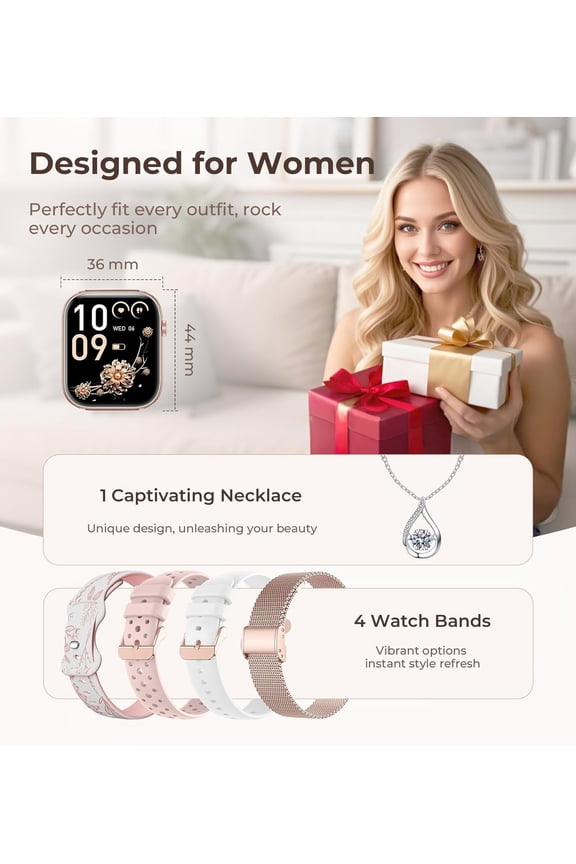 Smart Watch for Women, 1.83" HD Fitness Tracker with 4 Bands, Answer/Make Calls, Heart Rate/Sleep/SpO2/Step Tracking, 100+ Sport Modes, Android/iPhone Compatible Gift (Rose Gold)