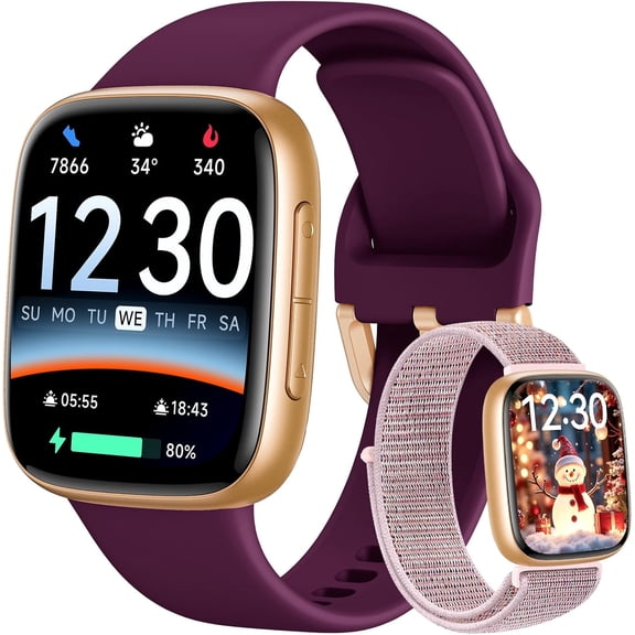 Smart Watch for Women, 1.85" AMOLED Fitness Tracker with Bluetooth Call, Heart Rate/Sleep/SPO Monitor, 100+ Sports Modes, 3ATM Waterproof for Android/iPhone, Includes 2 Bands