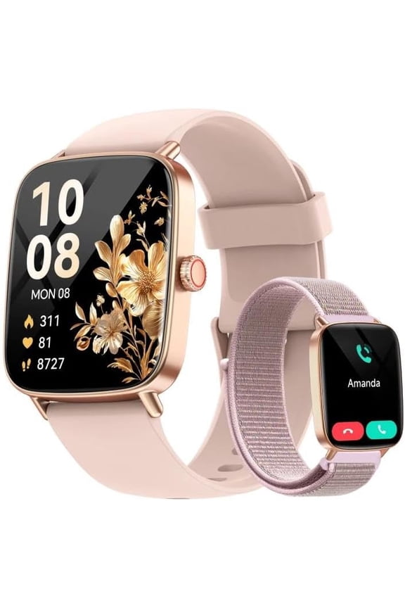 Smart Watch for Women, 1.85" HD Smartwatch Compatible iPhone/Samsung/Android (Answer/Make Calls), 100+ Sport Modes Fitness Tracker with Heart Rate/Sleep/SpO2 Monitor, IP68 Waterproof, with 2 Bands