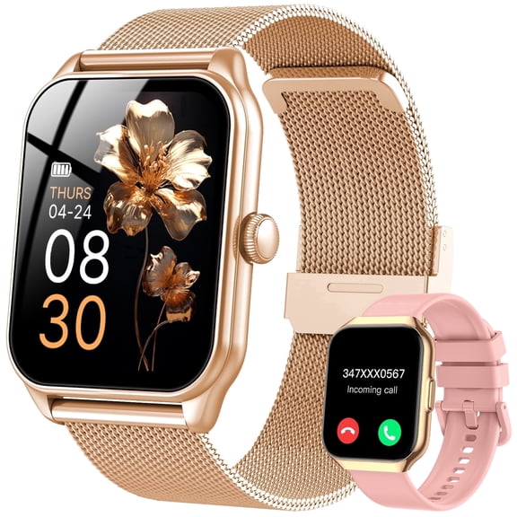 Smart Watch for Women for iPhone Android: 1.83"Smartwatch with Make/Answer Bluetooth Call IP68 Waterproof Smart Watch 120+Sport Mode 200+ Dials Fitness Tracker 2 Bands Gold Pink