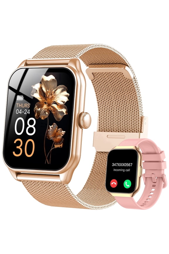Smart Watch for Women for iPhone Android: 1.83"Smartwatch with Make/Answer Bluetooth Call IP68 Waterproof Smart Watch 120+Sport Mode 200+ Dials Fitness Tracker 2 Bands Gold Pink