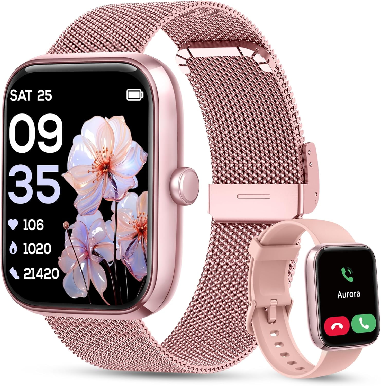 Smart Watch Women [2 Bands, 44mm case] 1.83" Alexa Fitness Tracker, Heart Rate, Sleep, Stress Monitor, IP68 Waterproof , Make/Answer Calls, Compatible with iPhone & Android Phones