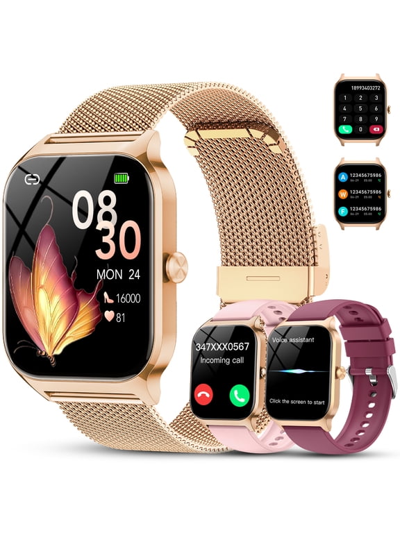 Smart Watch for Women(3 Bands), 1.85"HD Fitness Watch with Bluetooth Calls/Messages, 120+ Sport Modes, IP68 Waterproof Fitness Tracker, Smartwatch Fits for Android and IPhone, for Gift Rose Gold