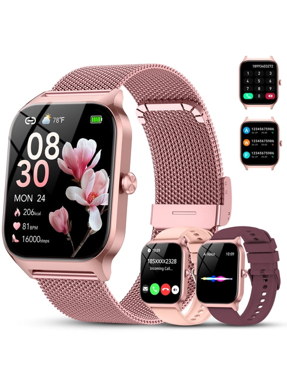 Smart Watch for Women(3 Bands), 1.85"HD Fitness Watch with Bluetooth Calls/Messages, 120+ Sport Modes, IP68 Waterproof Fitness Tracker, Smartwatch Fits for Android and IPhone, for Gift Rose Pink