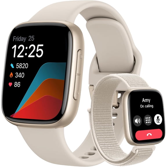Smart Watch for Women, Answer/Make Call, 1.85" AMOLED Always-On Screen Smartwatch for iPhone & Android, 3ATM Waterproof Fitness Tracker with Heart Rate/Sleep/SpO2 Monitor, 120+ Sport Modes, 2 Bands