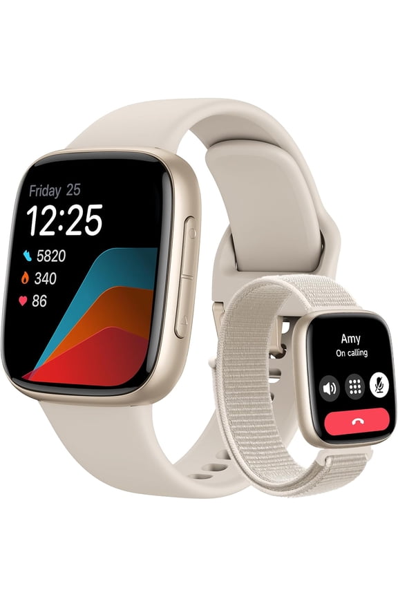 Smart Watch for Women, Answer/Make Call, 1.85" AMOLED Always-On Screen Smartwatch for iPhone & Android, 3ATM Waterproof Fitness Tracker with Heart Rate/Sleep/SpO2 Monitor, 120+ Sport Modes, 2 Bands