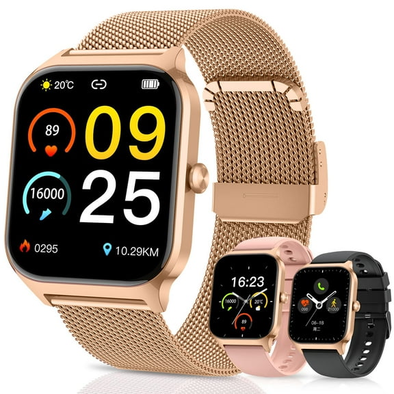 Smart Watch for Women(Answer/Make Calls),1.85" Touchscreen Fitness Tracker with Sleep Monitor Compatible iPhone and Android,Waterproof Digital Watch for Women Men,3 Bracelets smart watches