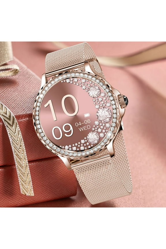 Smart Watch for Women with Diamonds,1.3" HD Screen Smart Watch,Bluetooth Playback,Health and Fitness Tracking,IP68 Water Smartwatch Compatible with Android & iOS