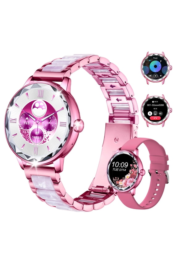 Smart Watch for Women with Make/Answer Call, 1.2" Adjustable Fitness Watch with Heart Rate Sleep Monitor Female Cycle and 100+ Sports Modes (A2-Pink inlaid jade)