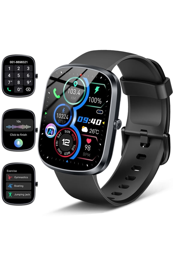 AI Smart Watch for Women Men 1.91" HD Touch Screen with Dual-Mode Smart Bluetooth Call and Voice Assistant 100+ Sport Modes IPX7 Waterproof Fitness Watch for Android/iPhone