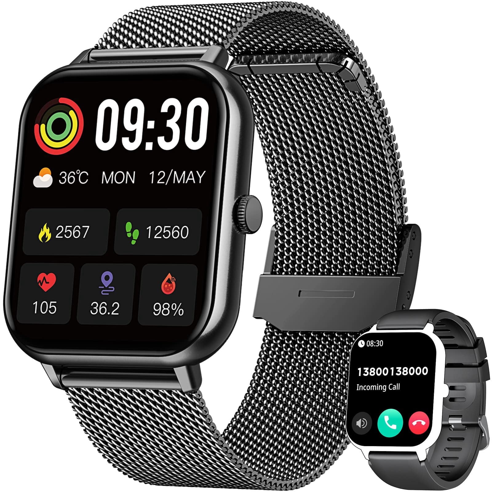 Smart Watch for Women Men Fitness Tracker: 1.83 Inch Bluetooth Call Smartwatch with Sleep Monitor Watches Compatible with Android Ios 100+ Sport Mode Steps Counter Waterproof Ip67