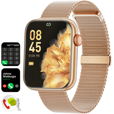 Smart Watch for Women Men PI52 Bluetooth Call 1.85 inch Heart Rate Sleep Monitoring Fitness Smart Watch IP67 Waterproof for Android iPhone Gold Steel Strip