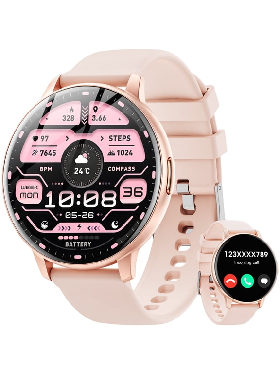 Smart Watch for Women Men, fits for Android and IPhone Devices, Fitness Tracker/pedometer, 1.38-inch smartwatch Gift, Answer/Make Calls/120 Sports Modes, IP68 Water-Resistant Fitness Watch (Pink)