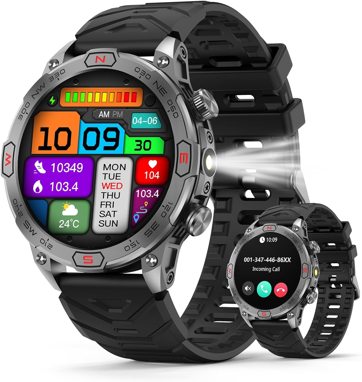 Smart Watch for Xiaomi Redmi Note 9 Pro Max with LED Flashlight 1.43 AMOLED Display Outdoor Smartwatch with Compass Altitude Air Pressure Waterproof Fitness Tracker Watch Walmart Business Supplies