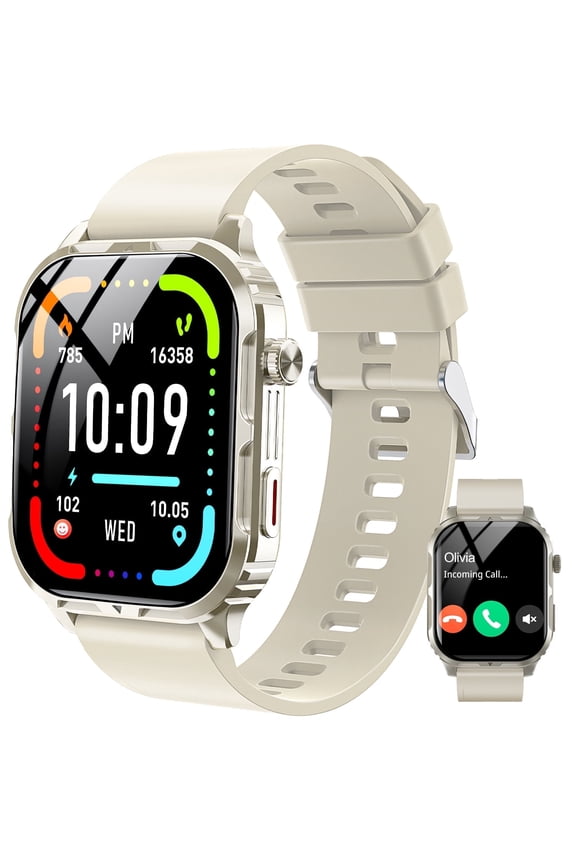 H5 Smart Watch with Bluetooth Call, IP68 Waterproof Fitness Tracker for Women and Men, Beige