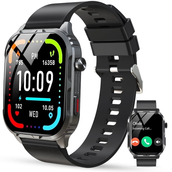 Qunler H5 Smart Watch with Bluetooth Call, IP68 Waterproof Fitness Tracker for Women and Men, Black
