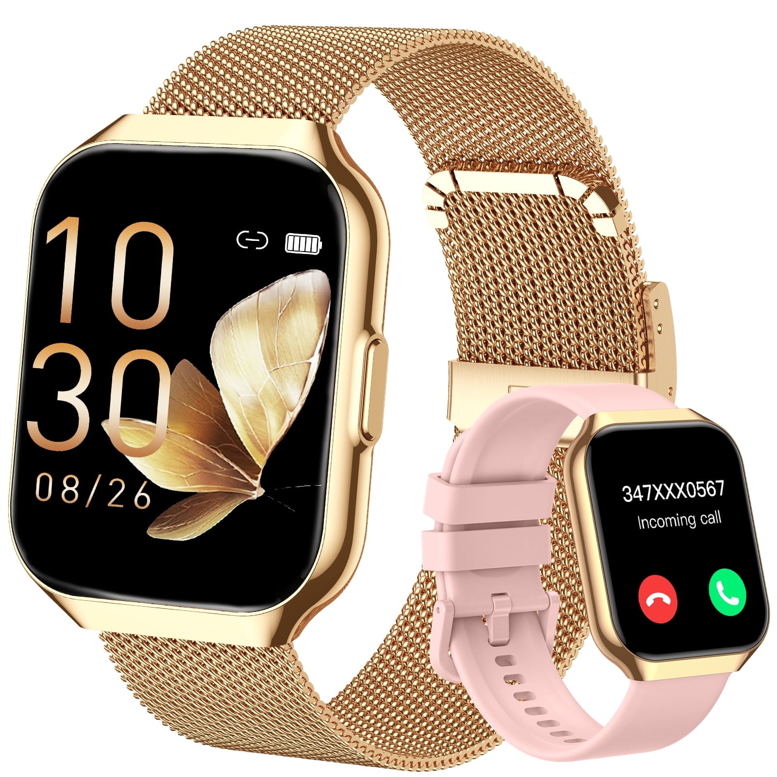 Tikland Smart Watch for Women Fitness Tracker Gold Smart Watches for Women Digital Watches 120 Sports Mode Make/Answer Call Waterproof Running Smartwatch Fits for Android iPhone 2 Straps