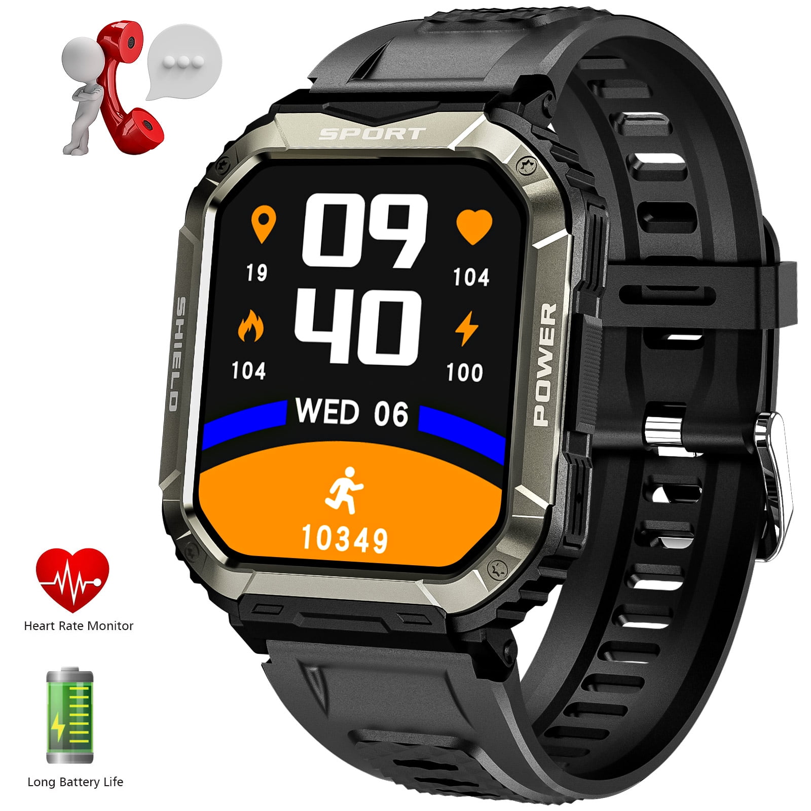 Smart Watch for Men Answer Dial Calls 1.83 Touch Screen Smartwatch for Android Phones iPhone Tough Rugged Outdoor Sports Fitness Tracker Walmart