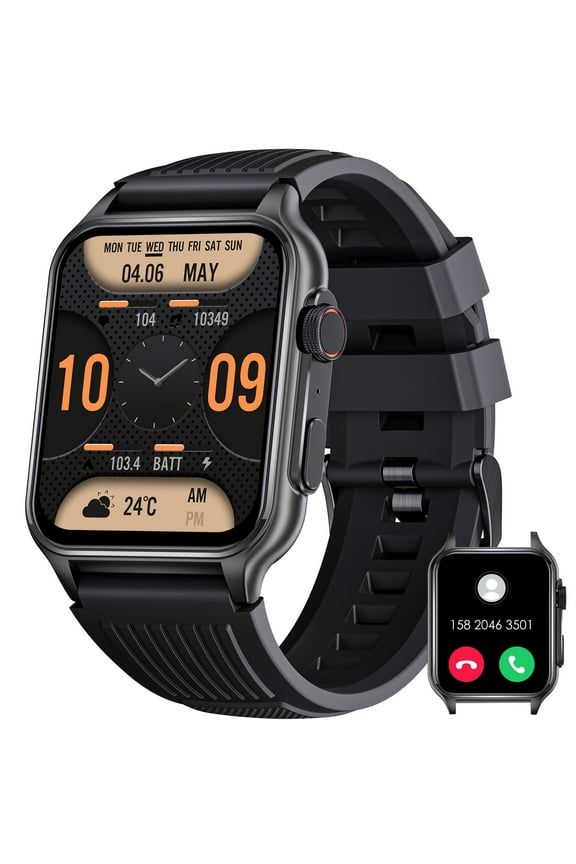 EW1 Smart Watch for 1.96'' Big Screen Fitness Tracker Watch Waterproof Rugged Outdoor Smartwatch, 1pc, Black