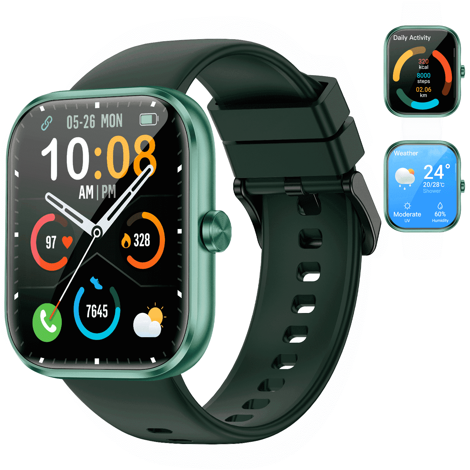 Smart Watch for Men Women, 1.83" HD Touchscreen Fitness Watch with Bluetooth Call, 110+ Sport Modes, Green