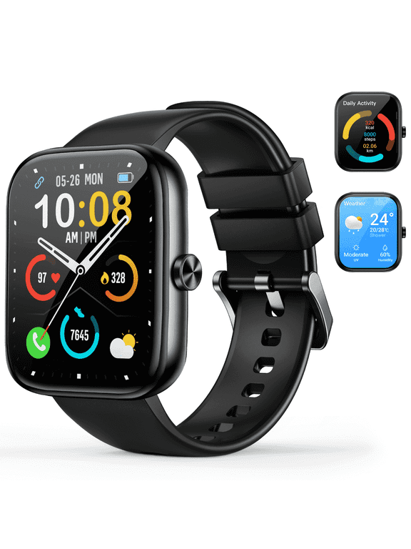 Smart Watch for Men Women, 1.83" HD Touchsreen, Bluetooth Calling, IP68 Water-Resistance, 110+ Sports Modes, Timer, Fitness Watch for Android/iOS, Black