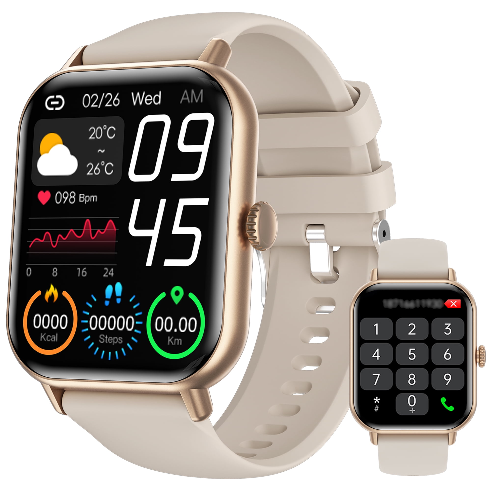 Smart Watch for Men Women,2.01" Smartwatch (Answer/Make Call),IP67 Waterproof Fitness Tracker,Gold
