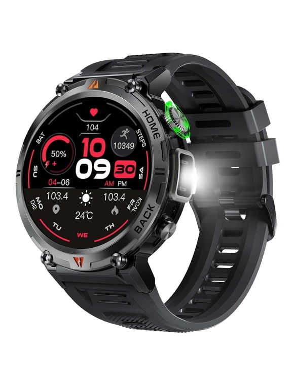 Military Smart Watch for Men Women Bluetooth Call (Answer/Make Call) 3ATM Waterproof 1.45'' Tactical Fitness Watch Tracker