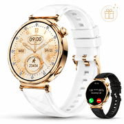 Smart Watch for Women, 1.32" OLED Round Display Fitness Tracker/Pedometer with Bluetooth Calls, 1ATM/IP68 Waterproof Ladies Smartwatches Compatible with iphone Android, for Gift, 2 Straps