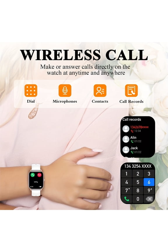 Smart Watch for Women, Wireless Call/Message, Borderless Design, Multi-Sports Modes, Sedentary Reminder & Weather, Android/iPhone Compatible, Gift