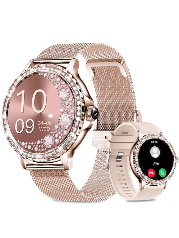 Smart Watch for Women with Diamonds (Answer/Make Call) Rose Gold