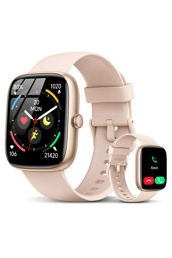 Ladies Waterproof Smart Watch, 1.83" Touchscreen Fitness Tracker for Android & iPhone with Bluetooth Call, Pink