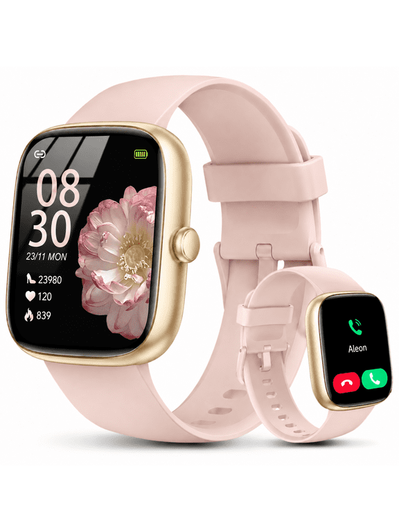 Ladies Waterproof Smart Watch, 1.83" Touchscreen Fitness Tracker for Android & iPhone with Bluetooth Call, Pink