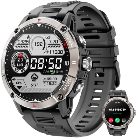 Military Smart watch for menwith 120+ Sport Modes/ IP68 Waterproof , Rugged Fitness Tracker ,fits for Android and iPhone devicesBlack
